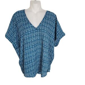 Lush Womens Top Shirt Size Small Printed V Neck Cuffed Short Sleeve Polyester